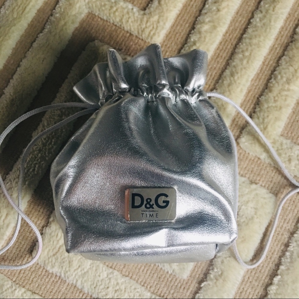 Dolce & Gabbana Silver Metallic Drawstring Pouch